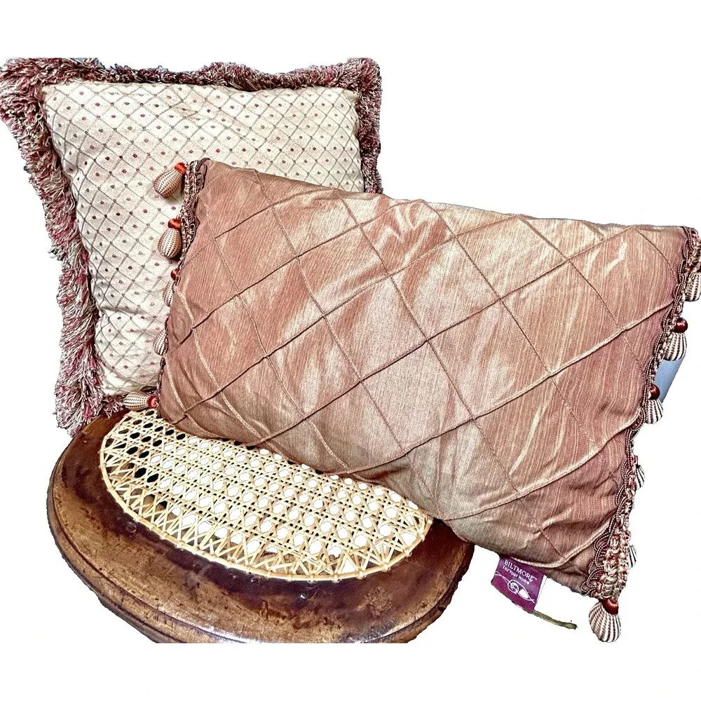 Biltmore For Your Home Throw Pillow set Balls & Fringe Red tan gold brown Lumbar